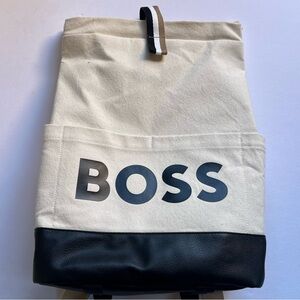 BOSS Men's Cream and Black Canvas Bag